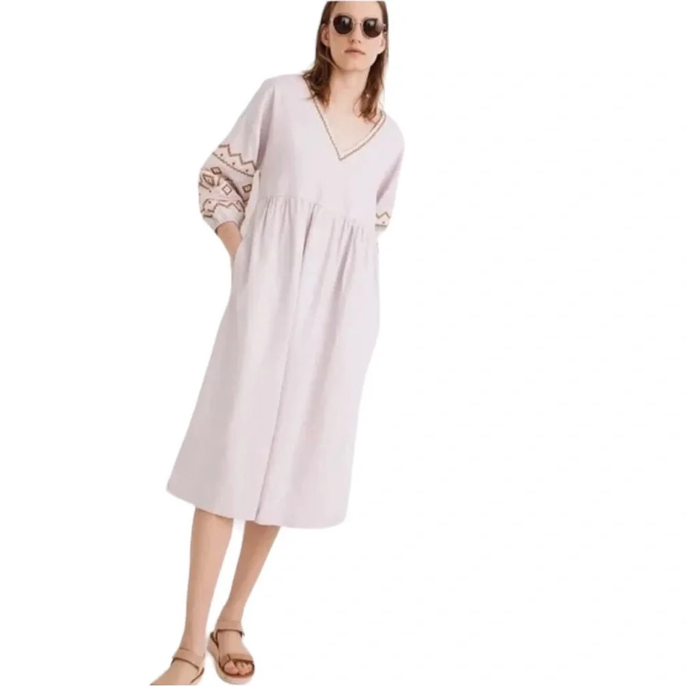 Madewell Lavender Midi Dress with Patterned Sleeves